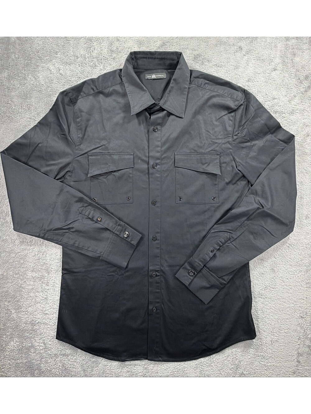 Rock & Republic Men's Black Long Sleeve Button Up Shirt Utility Pockets